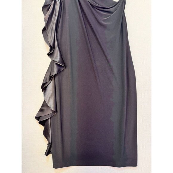 Lauren Ralph Lauren Evening One-Shoulder Dress Size 10 Black Ruffle Detail - Picture 2 of 9